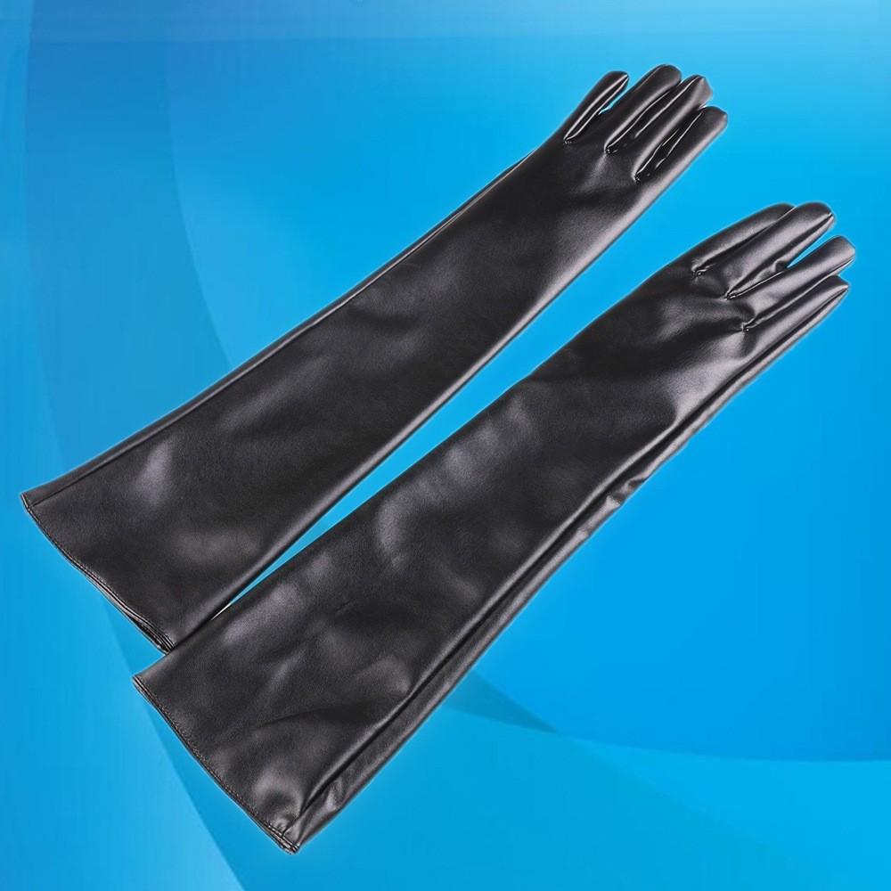 Women's Performance Long Leather Gloves with Extended Warm and Velvet Wedding Dress with Fashionable PU Leather Gloves