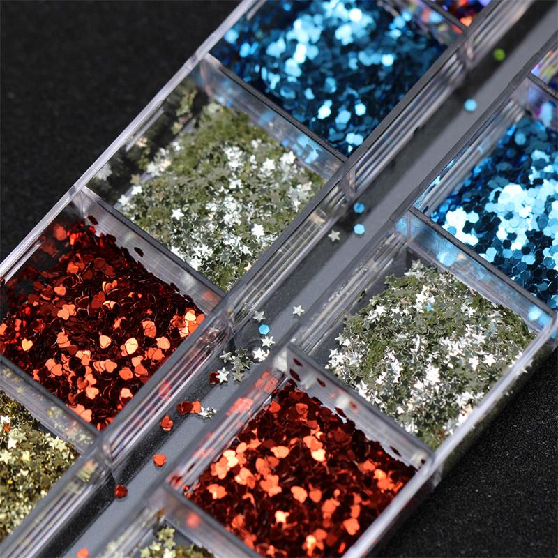 12 Grids Mini Sparkling Star Nail Sequins 3D Star Glitter Holographic Laser Pentagram Flakes Nail Art Charms Diy Decoration