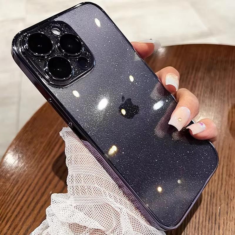 Fashion Bling Glitter Plating Clear Cases For iPhone 16 13 15 14 12 Pro Max 15 14 Plus Electroplate Transparent Shockproof Cover