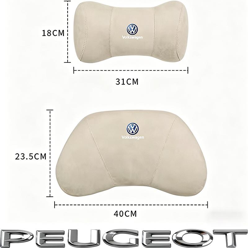 Suede Headrest Car Breathable Memory Foam Neck Pillow For VW Jetta Golf Passat Polo CC Tiguan Arteon Touareg Taigo Caddy Hub Cap EF1