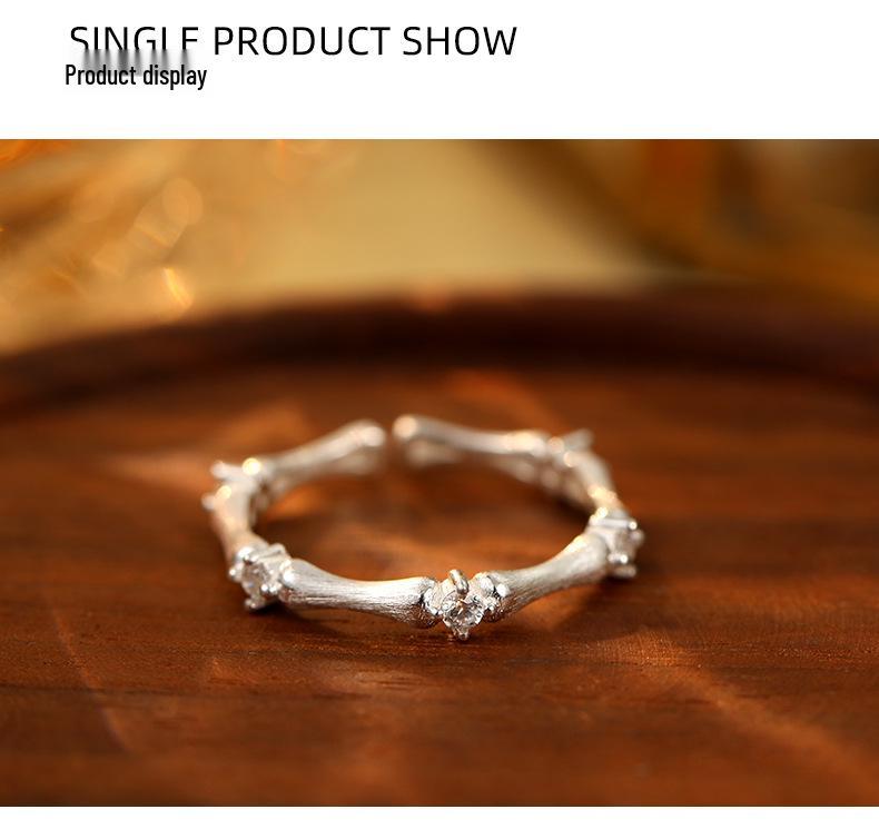 Banyan Tree S925 Silver Zircon Bamboo Open Ring for Women - Elegant and Trendy Index Finger Jewelry
