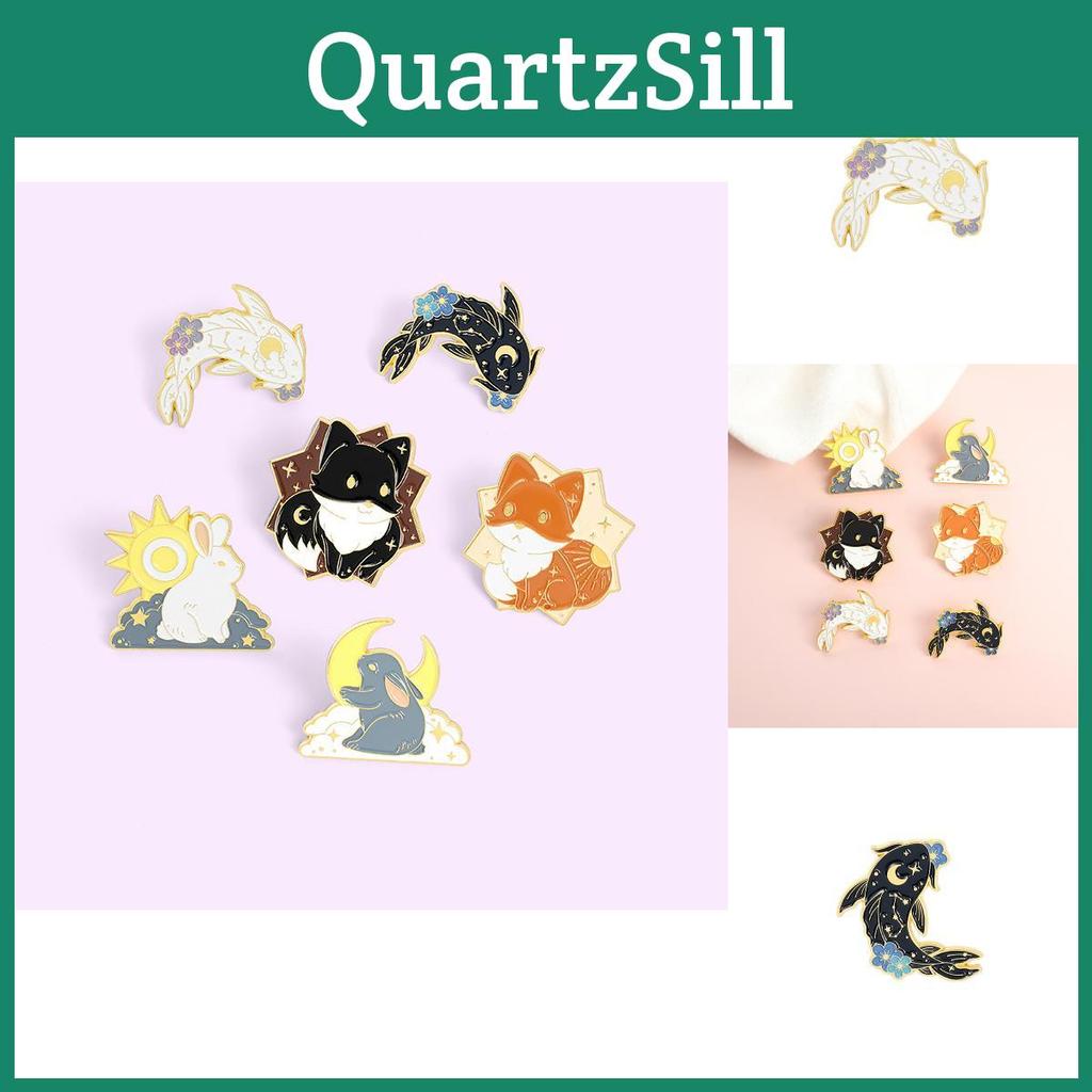 Fashionable Animal Couple Brooch Elegant Tai Chi Fish Black White Fox And Rabbit Accessory