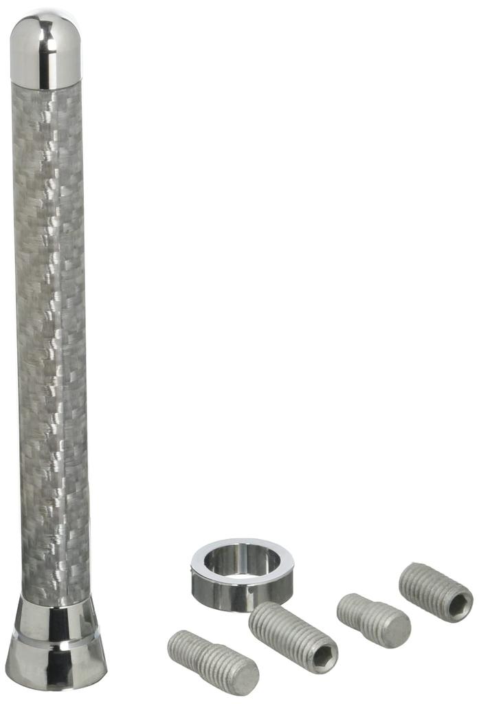 FORTUNE JDM Real Carbon Short Silver Carbon Fiber with Chrome Top and Chrome 100mm Antenna, Bottom, Tall, JCB-100CSC