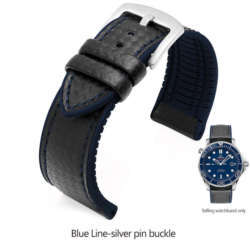 Silikonowy Pasek z Włókna Węglowego Wodoodporny Pasek do Zegarka dla Omega Speed Master Gumowy Zamiennik Męska Bransoleta Pasek 18mm 20mm 22mm 24mm