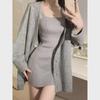 Women's Winter Two-Piece Set: Knitted Vest and Short Skirt Cardigan