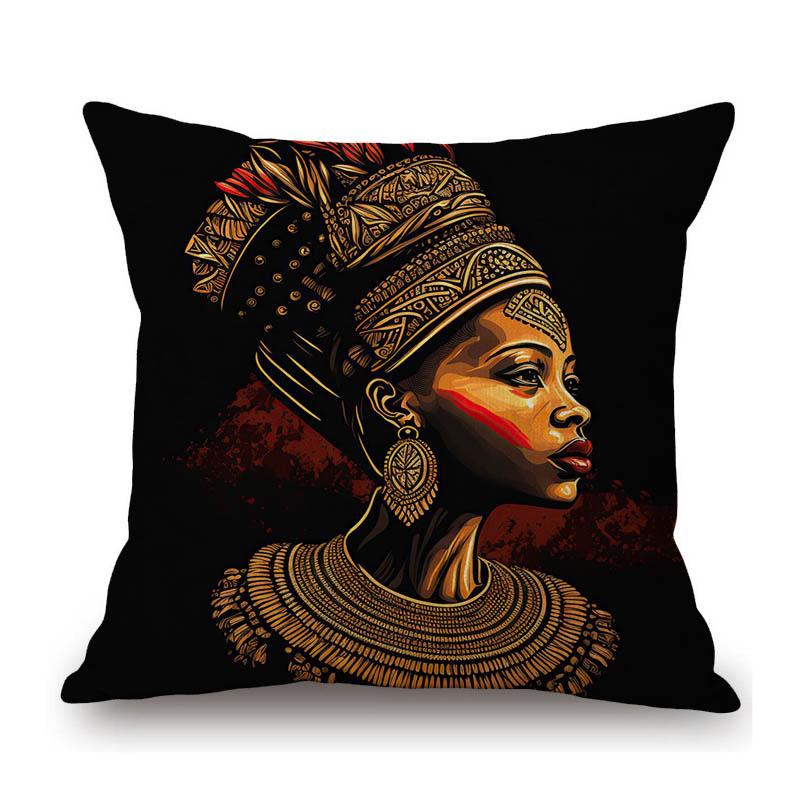 Fashion African Girl Turban Fashion Africa Woman Exotic Decoration Art Sofa Throw Pillow Case Cotton Linen Cushion Cover