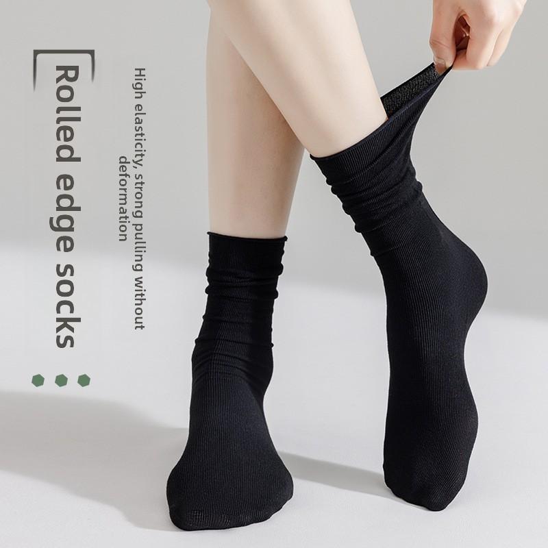 5 Paires Chaussettes Chaussettes Mi-mollet Fines d'Été pour Femmes Chaussettes Bouclettes Chaussettes