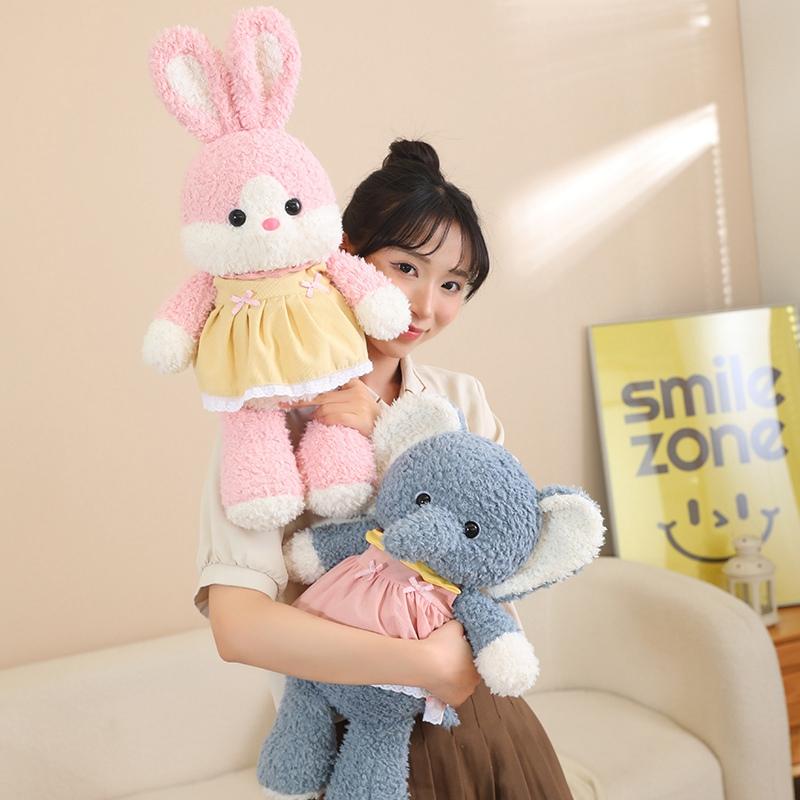 Cute Cartoon Brown Bear Pink Rabbit Plush Toy Soft Stuffed Animal Elephant Doll Home Decor Kids Gift
