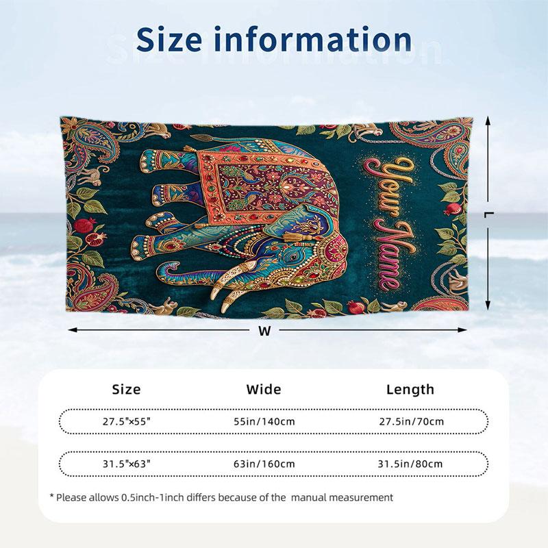 Elephant Theme Beach Towel Personalized Custom Name & Text Soft Quick Dry Beach Towel for Swimming Travel