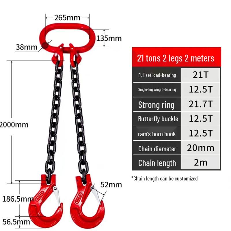 Lifting Chain Sling Set with Four Legs and Two Hooks - Grade 80 Manganese Steel Rigging