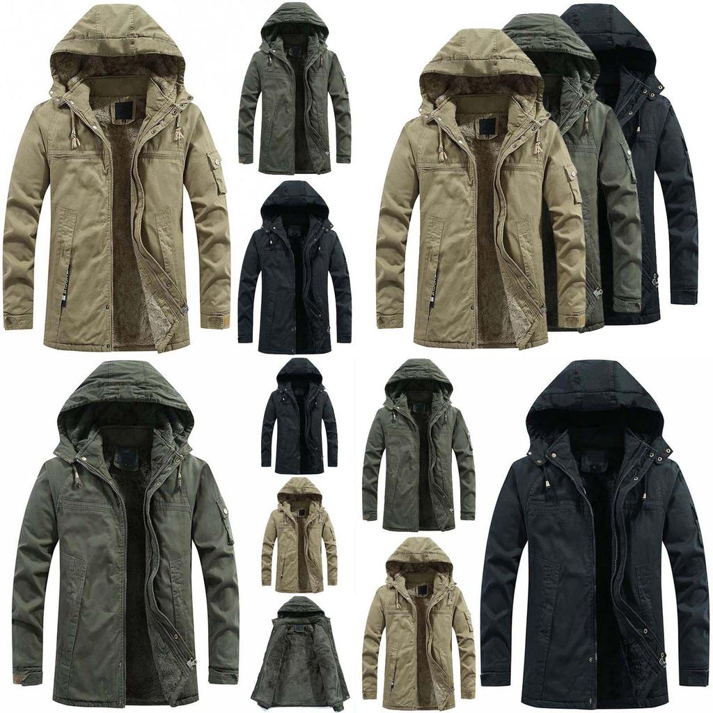 Luxuriously Faux Fur Lined Men's Parka Coat Hoodie Zipper Winter Jacket