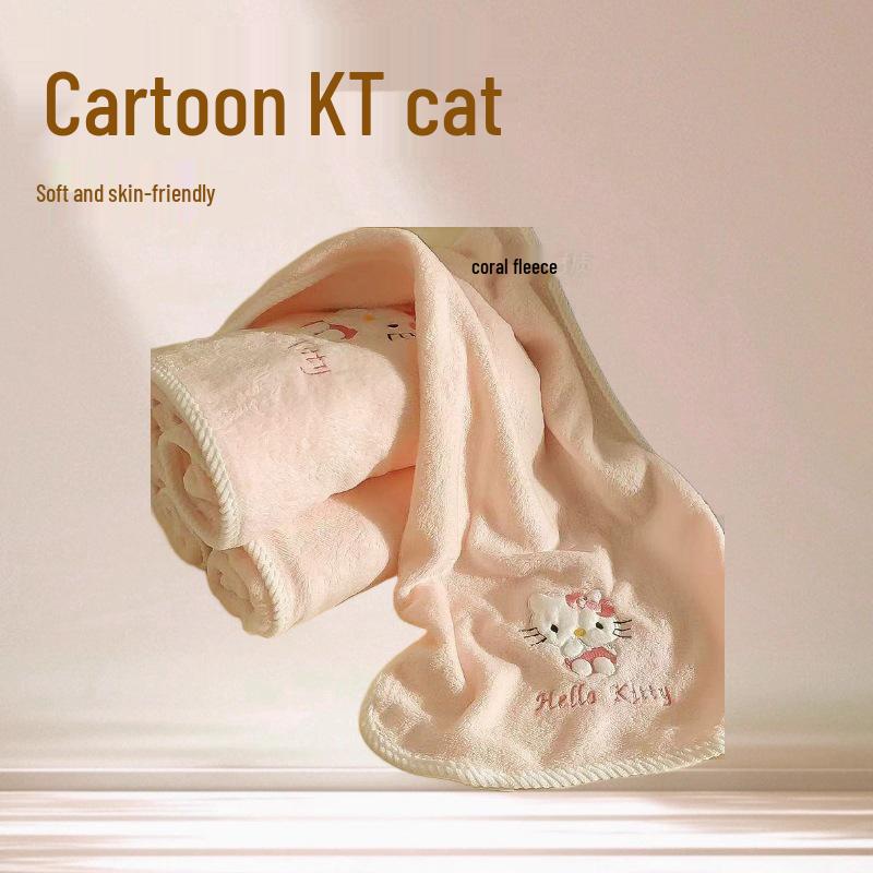 Cartoon Niedliche KT Katze Damen Korallenfleece Badetuch Set mit Kapuze