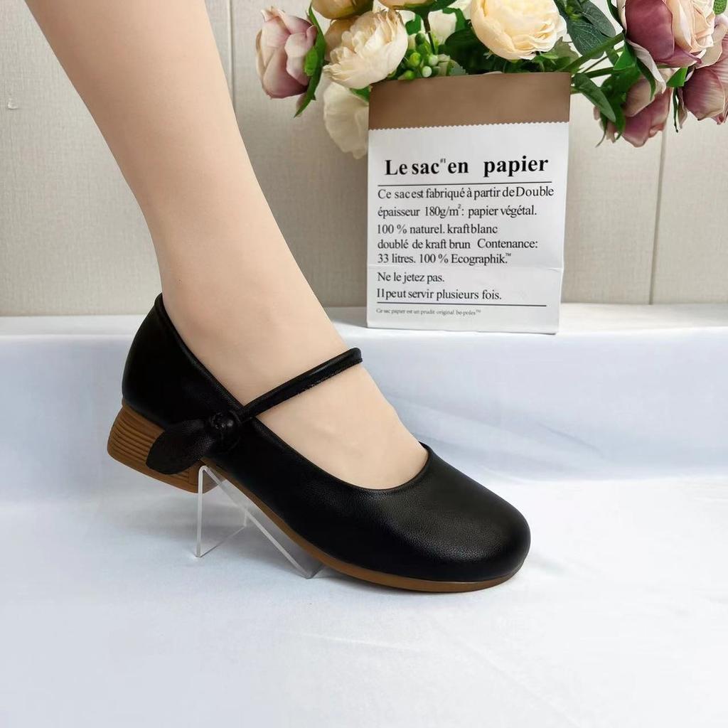 Spring and Autumn Soft Leather Soft-soled Single Shoes Women's Leather Shoes 2025 New Mother Shoes Comfortable Jane Shoes Shallow Mouth Mary Jane Sho