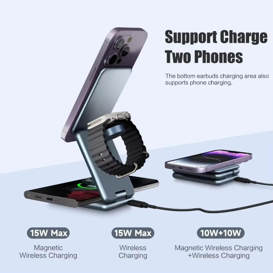 Alloy 3 in 1 Wireless Charger Stand Magnetic Fast Charging Station For iPhone 16 15 14 13 Pro Max Samsung  Watch