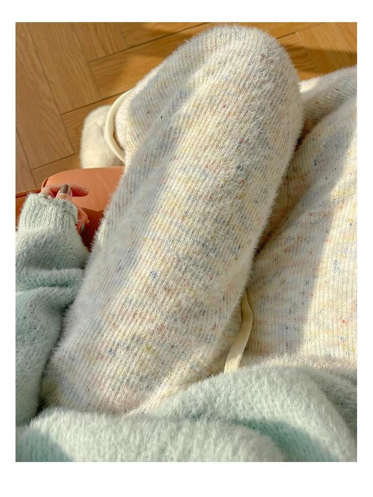 Japanese Fleece-Lined Rainbow Sticky Rice Pants: Petite Autumn/Winter Casual Knit Wide-Leg 145-150