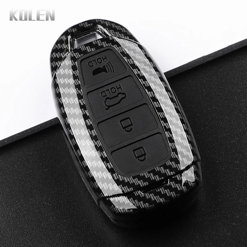 ABS Carbon Fiber Style Car Key Case Cover For Hyundai i30 ix25 Elantra KONA Solaris Azera Grandeur TM Accent Santa Fe Keychain