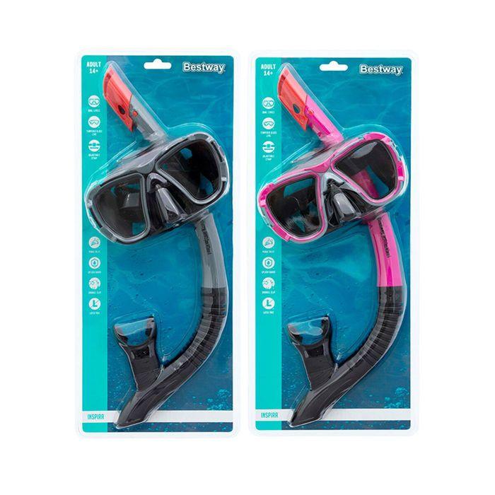 Sett med maske og snorkel - Bestway - 24021 - Assortert farge - UV-beskyttelse - Lekkasjesikkert