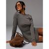 Fall Winter Women's Crew Neck Striped Bodycon Dress, Slim Waist Skinny Mini Dress, Y2K Sexy Streetwear For Crossborder