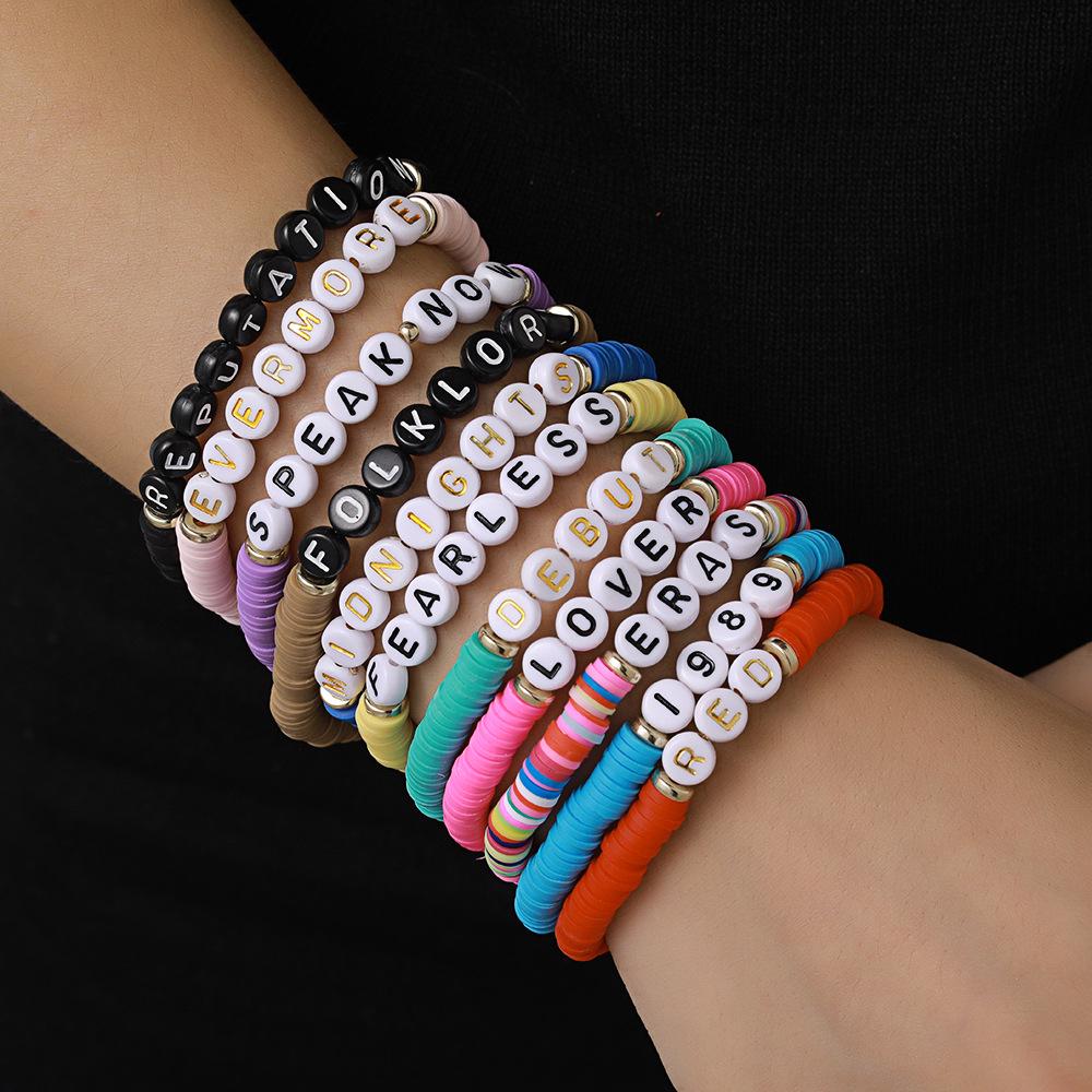 Taylor Swift Fan Colorful Soft Clay Bracelet Set - Handmade English Name Jewelry for Women