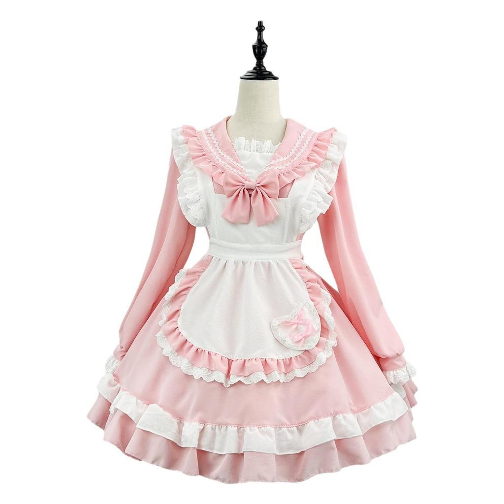 Daily Japanese Sailor Cosplay Maid Outfit: Long-Sleeved Dress with Apron