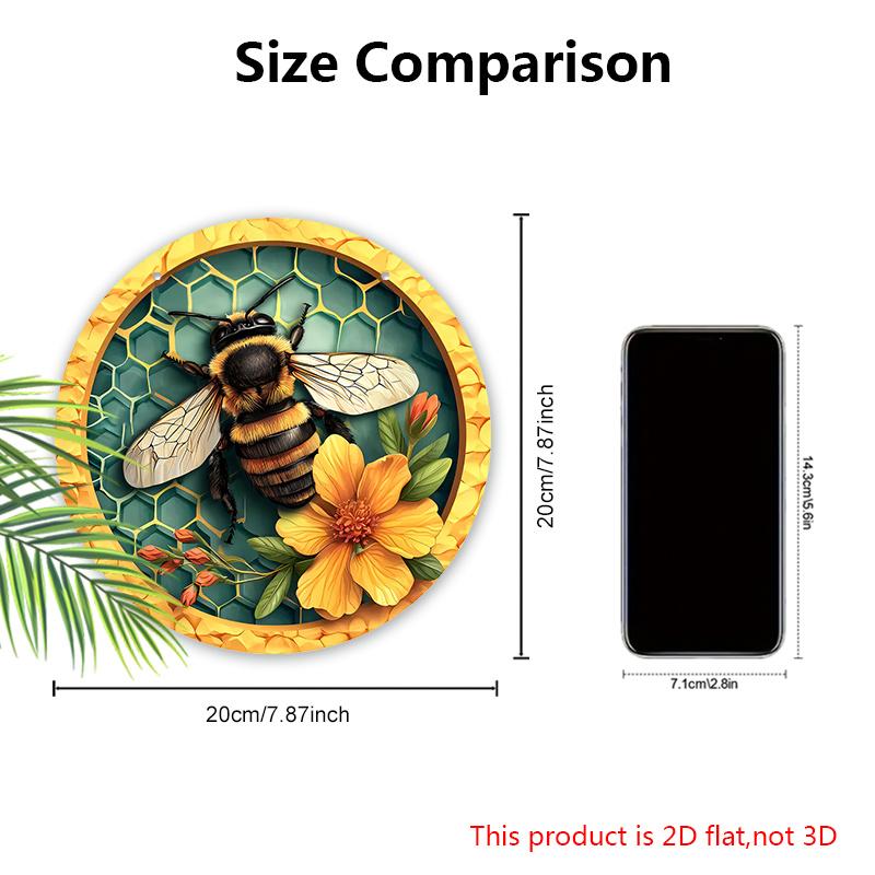 Rustikales Holzschild mit entzückendem Bienenmuster - Runde Verzierung für Haustür, Wandbehangdekor - Ideale Hängedekoration für Zuhause
