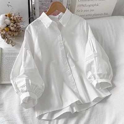 Shirts Women White Turn Down Collar Preppy Chic Korean Fashion Simple Summer Blouse