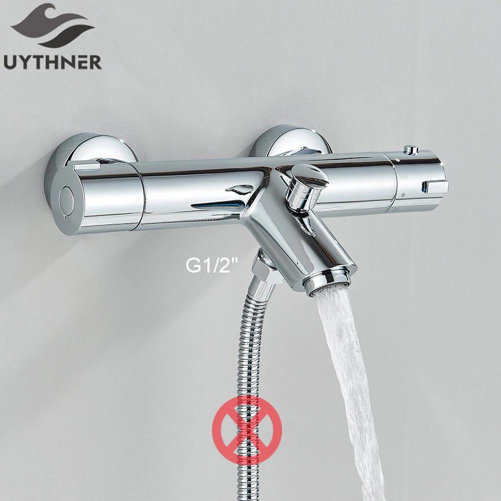 Thermostatic Shower Set Black/Chrome Brass Wall Mounted Bathroom Shower Thermostat Mixer Valve Handle Spray Bathroom Accessories