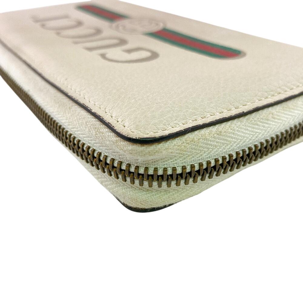 GUCCI 496317 Zip Around Logo print leather Purse white leather Used