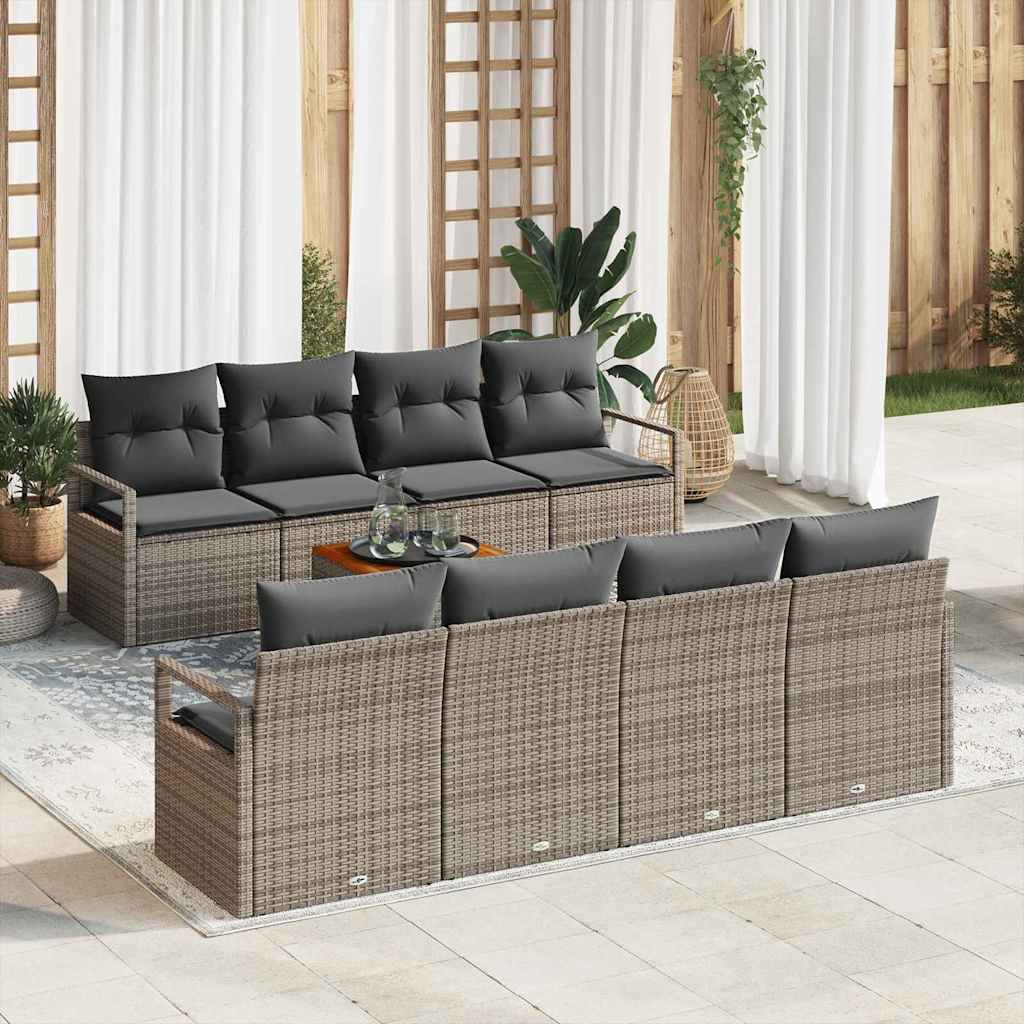 9 Piece Grey Garden Sofa Set with Cushions