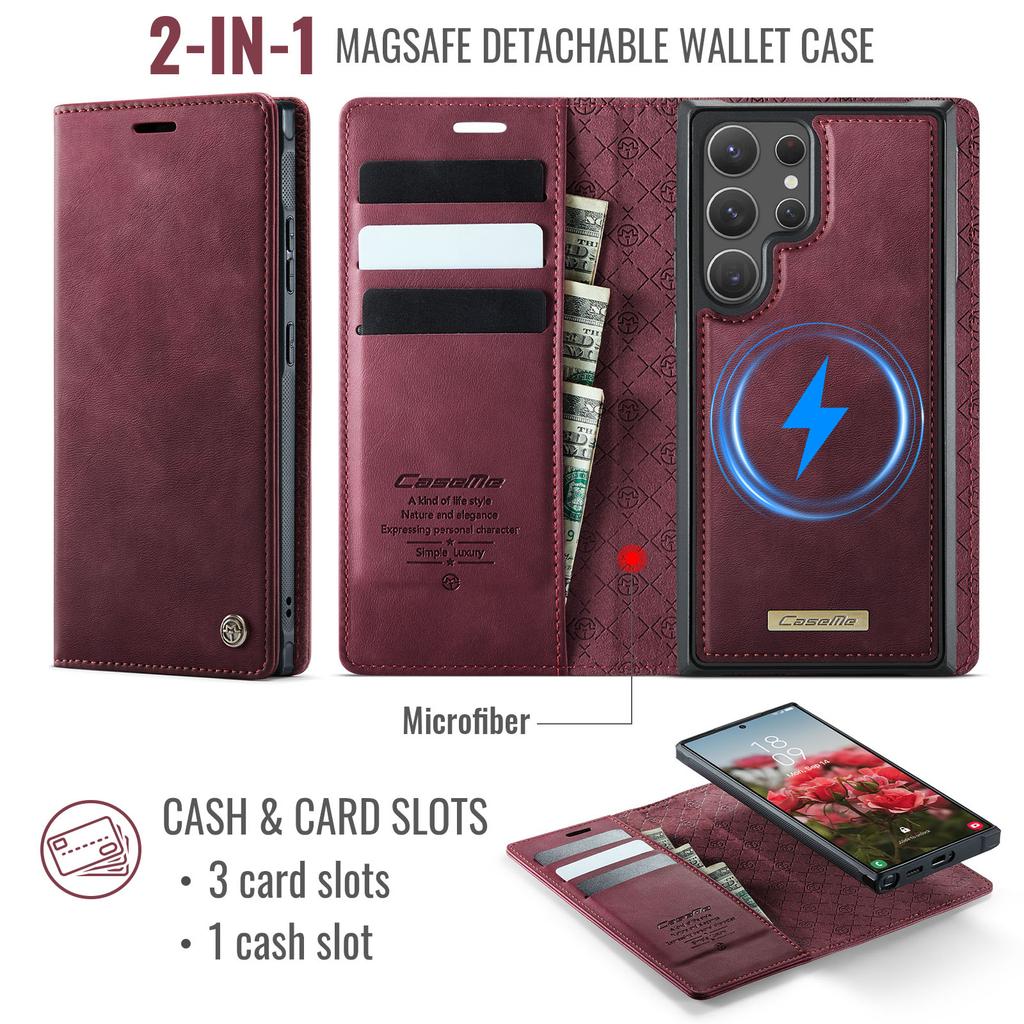 Für Samsung Galaxy S22 Ultra 5G Hülle CASEME C49 Magnetische Hülle RFID-blockierend Abnehmbares Portemonnaie Leder Handyhülle