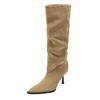 Pointed Sugar Fried Chestnuts Wind Fine Heel High Boots Women's Khaki Boots Suede High Heel Boots