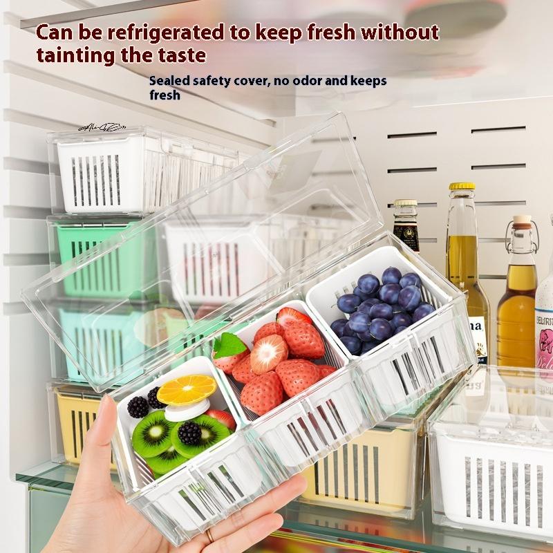 3-Grids Fridge Storage Boxes Set Garlic Onion Pepper Organizer Sealed Containers Vegetable Fruit Drain Crisper for Kitchen