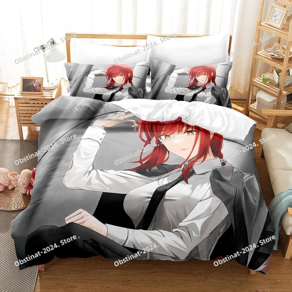 Girls Chainsaw Man Makima Bedding Set Printed Bed Set Duvet Cover Sheet Pillowcase Soft Quilt Cover Full Queen King Size