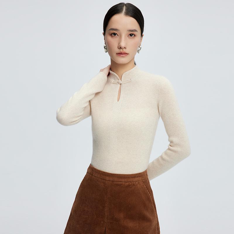 Women's Chinese Style Cashmere Wool Sweater with Frog Buttons - Autumn/Winter 2024