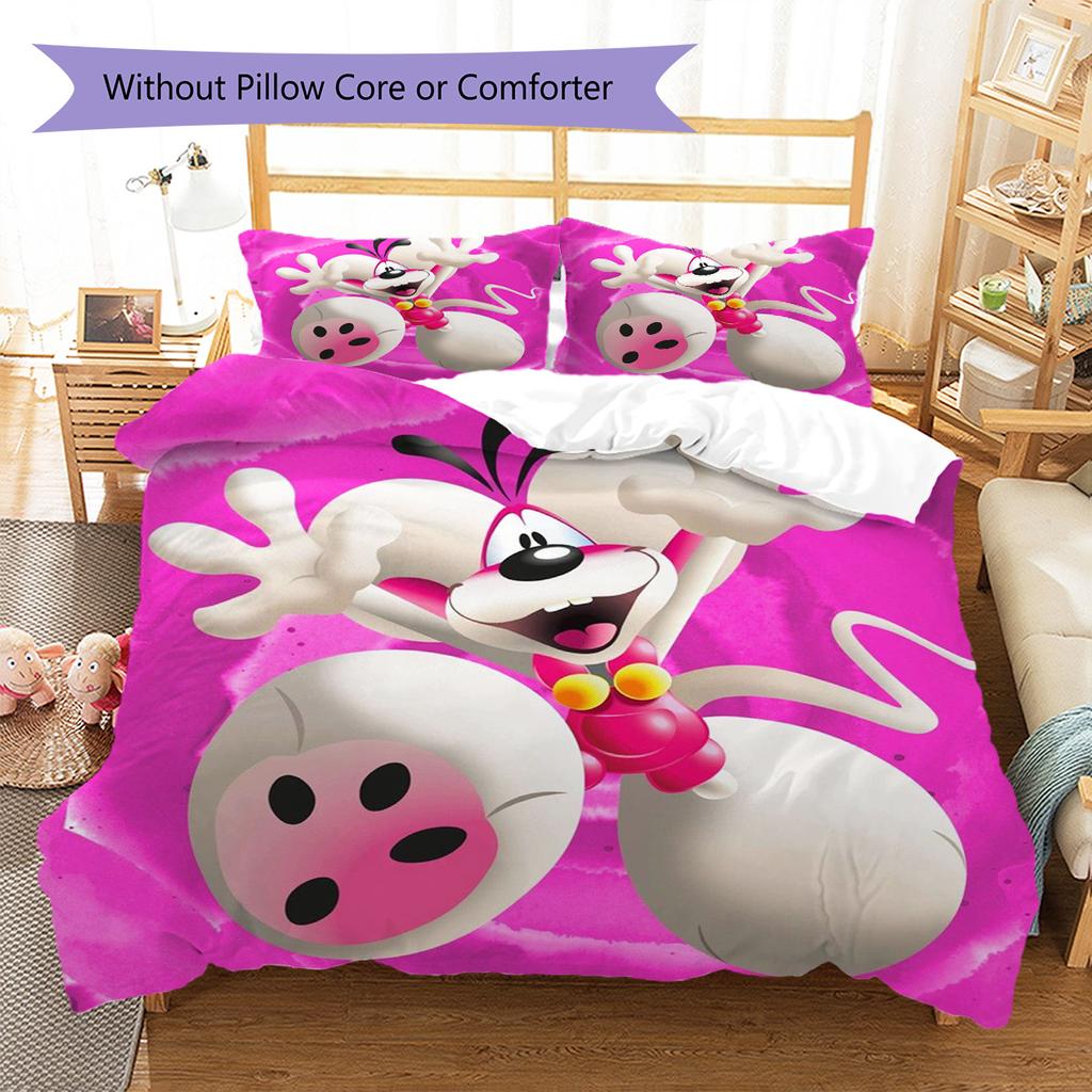 Diddl Pattern Bedding,Quilt Set Quilt Cover Pillowcase Home Birthday Gift (1 * Duvet Cover + 2 * Pillowcase, Without Core)