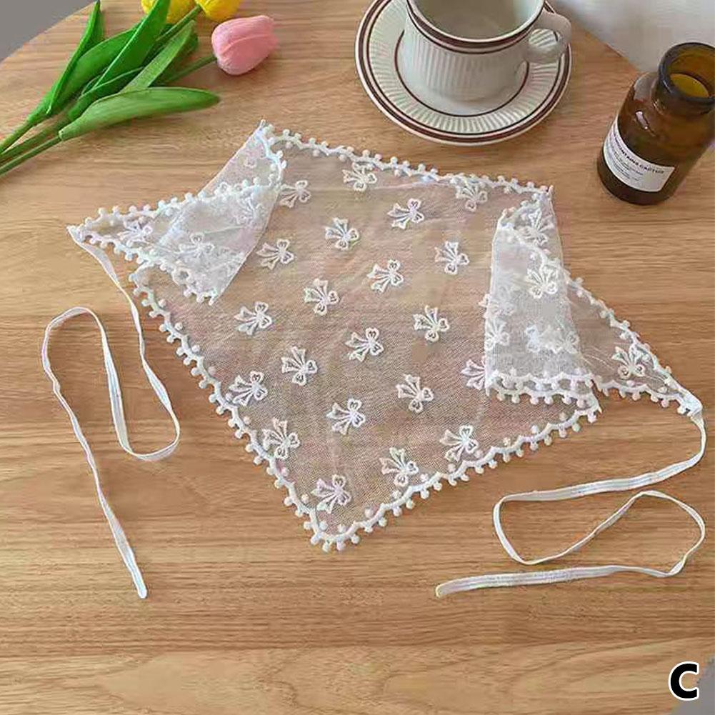 French Floral Lace Triangle Headscarf Romantic Summer White Lace Hair Scarf Wrap Hair Ribbons Travel Photo Headband Bandanas