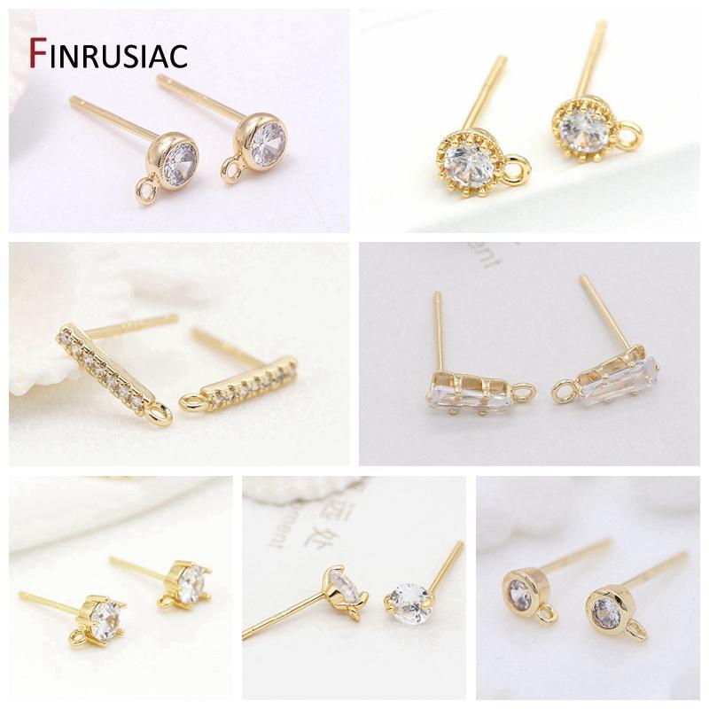 Handmade DIY Earring Making Supplies 14K Gold Plated Small Zircon Post Earrings Hooks Earring Findings Components