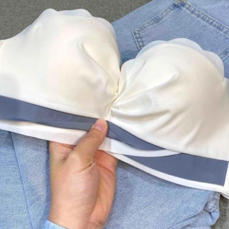 

Beige Wireless Bra with Bow Detail and Honeycomb Breathable Cups S белый