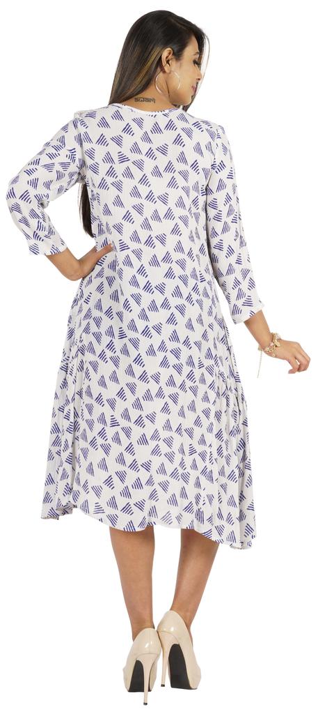 Bimba Printed Flared Midi Dress For Women Rayon Crepe Casual Summer Dress