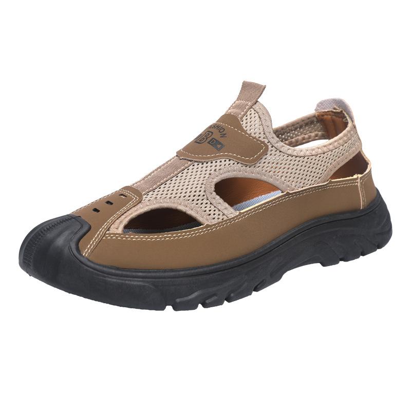Old Beijing non-slip sandals summer mesh bag head breathable driving hollow outdoor middle-aged casual versatile hole shoes