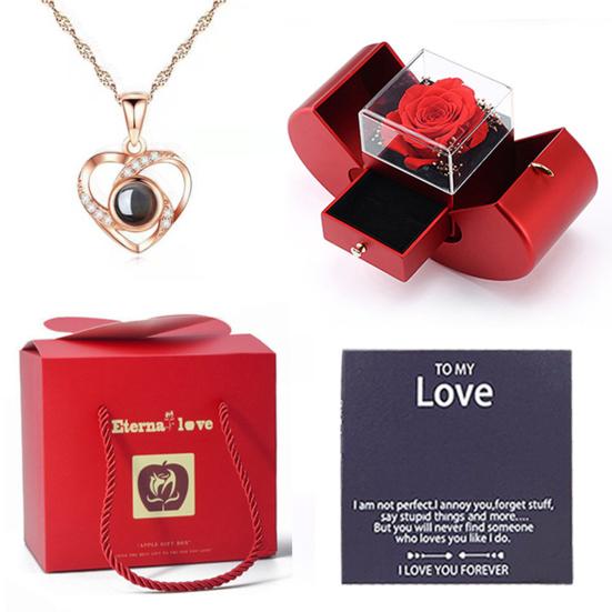 

Женское ожерелье с футляром для хранения Сверхлегкое невыцветающее сверкающее ювелирное ожерелье Поздравительная открытка Сохраненная роза Подарок
