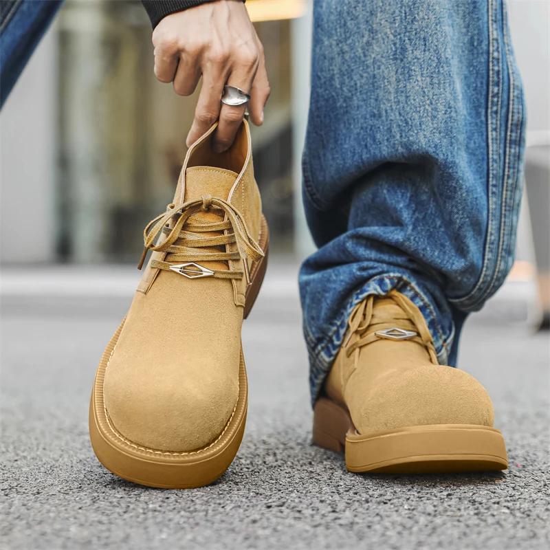 Fashion High Quality Brown Suede Leather Shoes Men Casual Oxford Shoes Outdoor Antiskid Lace Up Jogging Shoe Genuine Leather Office Shoe