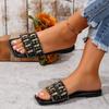 Fashion Summer New Flat Sandals Women's Fashion Square Head Open Toe Glitter Soft Soles Anti-slip Wear-resistant Slippers