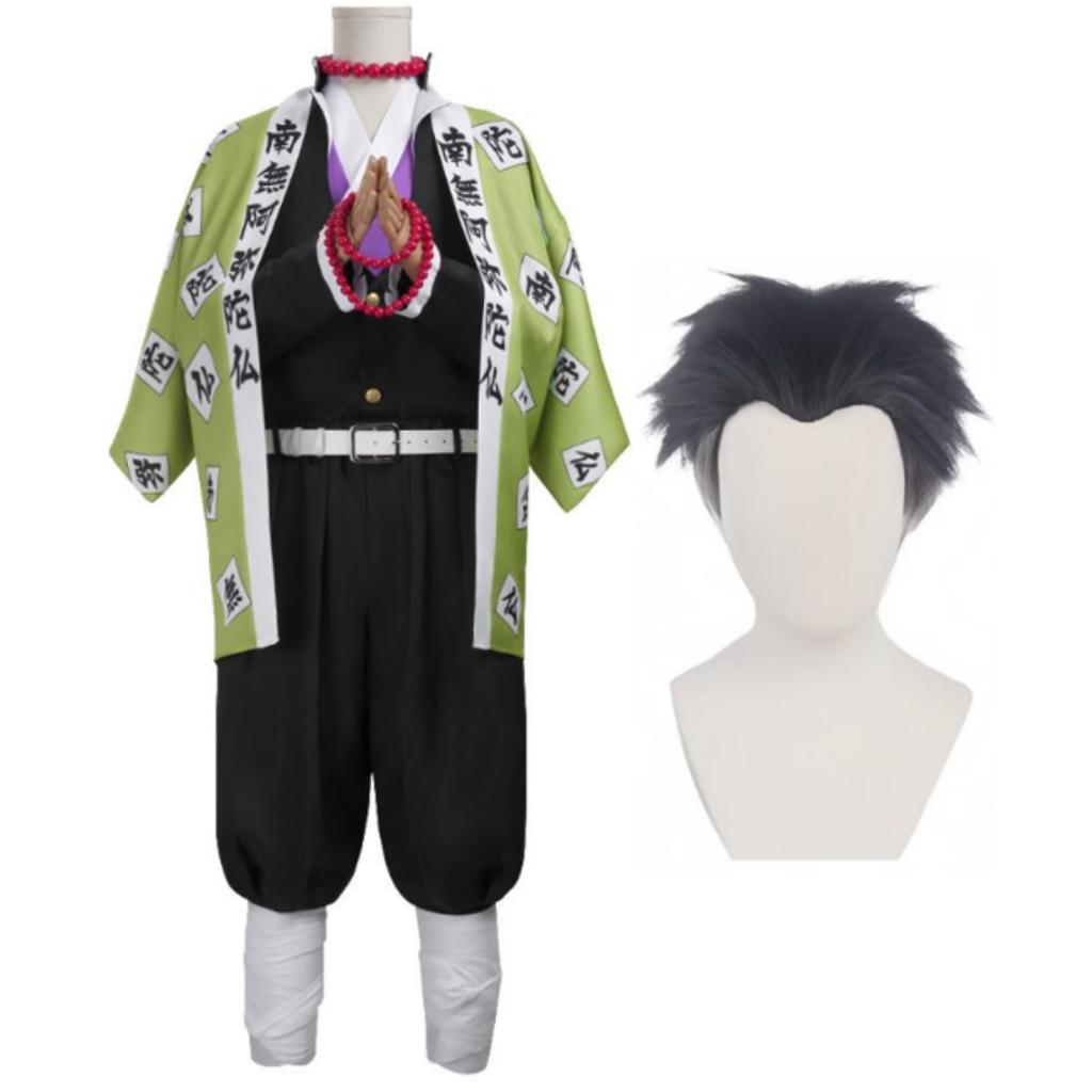 Anime Himejima Gyomei Cosplay Costume Monk Printing Outer Drape Wig Team Uniform Bracelets Man Halloween Carnival SuitMonk Printin