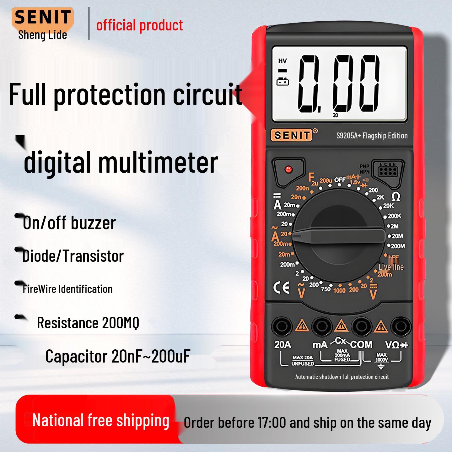 

Sheng Li De S9205A Digital Multimeter: Electrician s Multifunctional, Full Protection, Anti-Burn Household Meter S9205A+