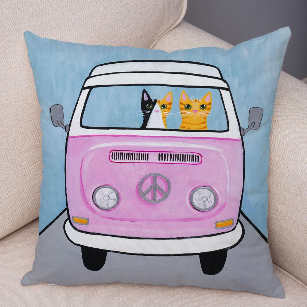 Bedroom Living Room Decorative Pillowcase Cushion Cover Pet Animal Cute Funny Cartoon Driving Cat Pillowcase