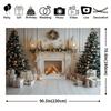 1 Piece of Festive Christmas Party Background Cloth - White Fireplace and Wooden Floor Scene with Gold and White Decorations