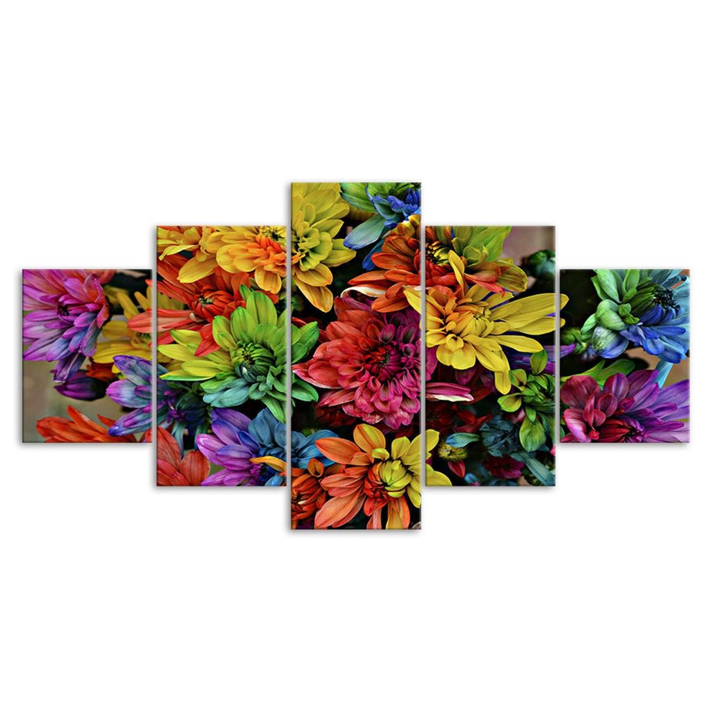 Colorful Abstract Flowers 5 Piece Five Panel Wall Canvas Print Modern Art Poster Picture Home Decor Gift For Him For Her