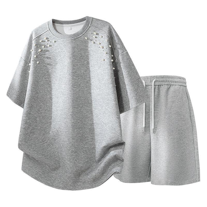 2026 Men's Beaded Summer Short Sleeve T-Shirt & Shorts Set