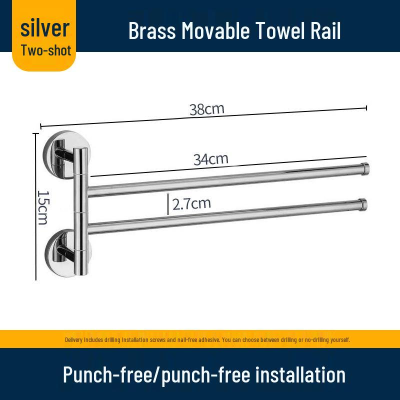 Rotatable Gold Foldable Copper Towel Rack - Punch-Free Multi-Bar for Bathroom